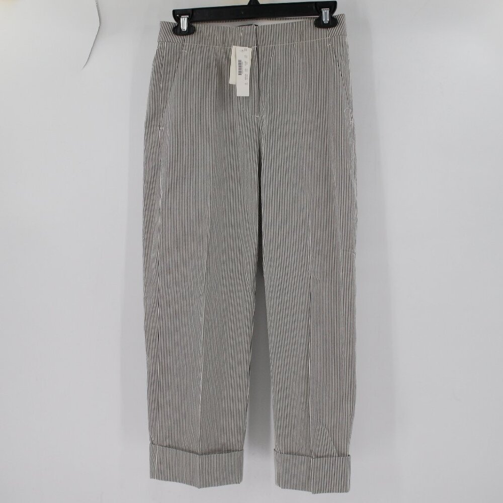 NWT j crew pants women 00 black and white striped flat front 28x25 cuffed cotton